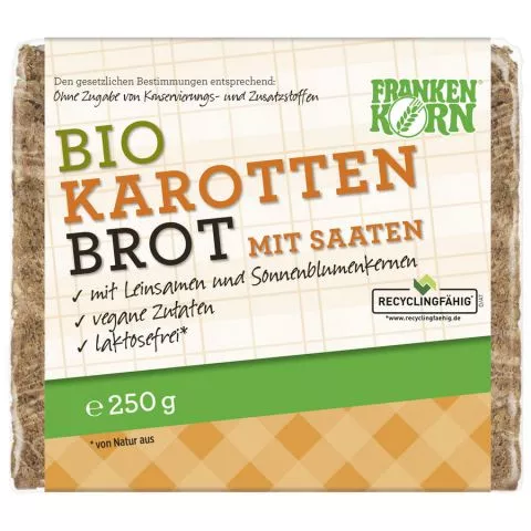 Karottenbrot, mit Leinsamen und Sonnenblumenkernen (Frankenkorn)